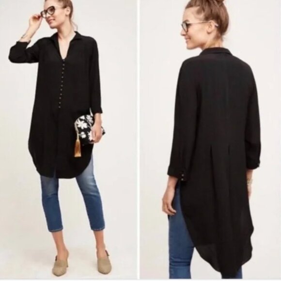 Anthropologie Tops - Anthropologie Maeve Ceycan Boho Black Button Front Tunic Shirt Dress. Medium